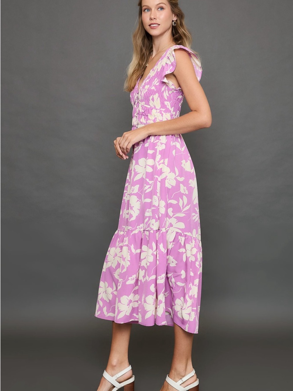 Umgee Two Tone Floral Print Midi Dress - Picture 4 of 4